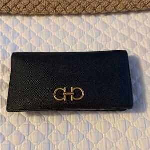 Salvatore Ferragamo Black Leather Wallet with Gold Accent